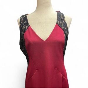 Adrianna Papell Burgundy Black Lace Vneck 90s Goth Formal Cocktail Dress Size 10